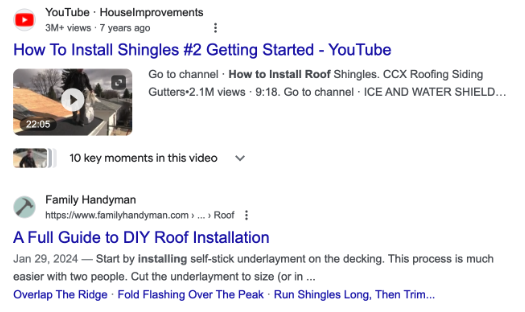 Snapshot of a YouTube video search result on Google
