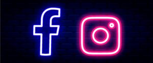 Neon icons of the Facebook and Instagram logos