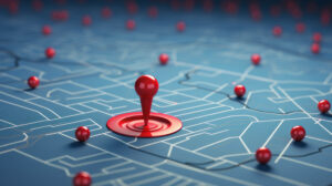 3D red pinpoint illustration, representing a location pin icon on a map for LRP SEO